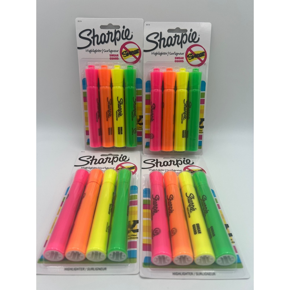 Sharpie Tank Highlighters Chisel Tip Fluorescent Colors 4 sets of 4 Count Pack